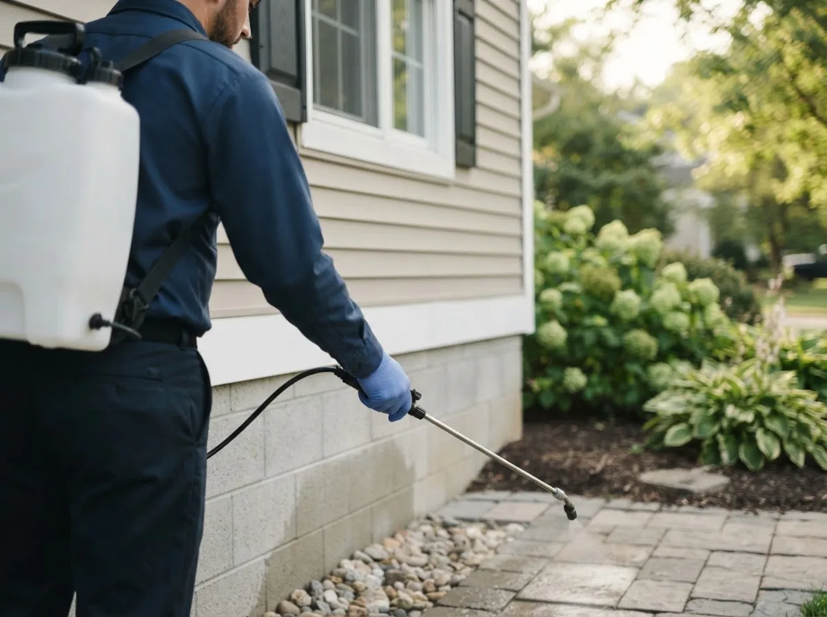 Pest control technician inspecting a home in Tiona, PA